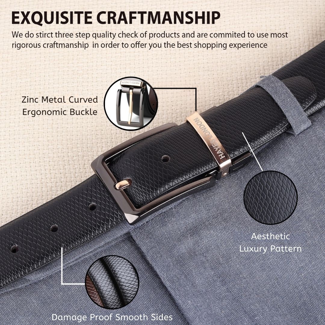 Italian Leather Reversible Black & Brown Belt For Men with Black & Gold Buckle (Leather Texture: Viper) - Image 3