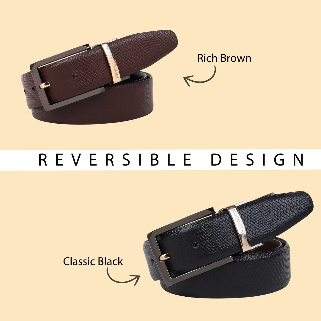 Italian Leather Reversible Black & Brown Belt For Men with Black & Gold Buckle (Leather Texture: Viper) - Image 6