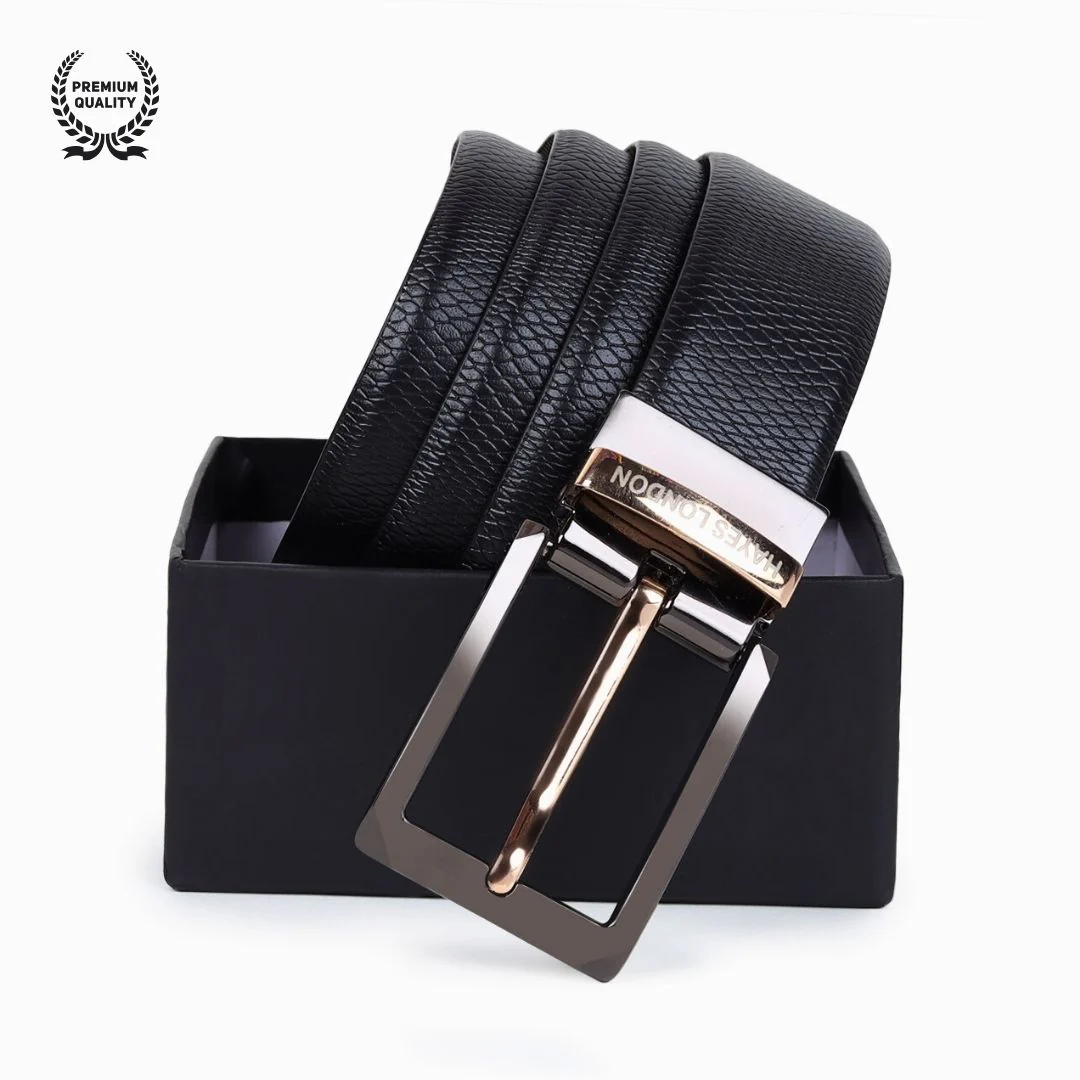 Italian Leather Reversible Black & Brown Belt For Men with Black & Gold Buckle (Leather Texture: Viper) - Image 8