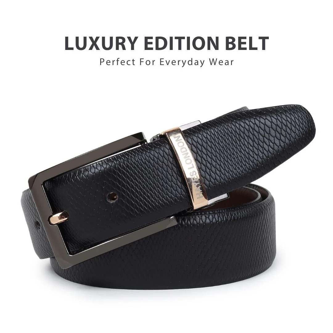 Italian Leather Reversible Black & Brown Belt For Men with Black & Gold Buckle (Leather Texture: Viper) - Image 9