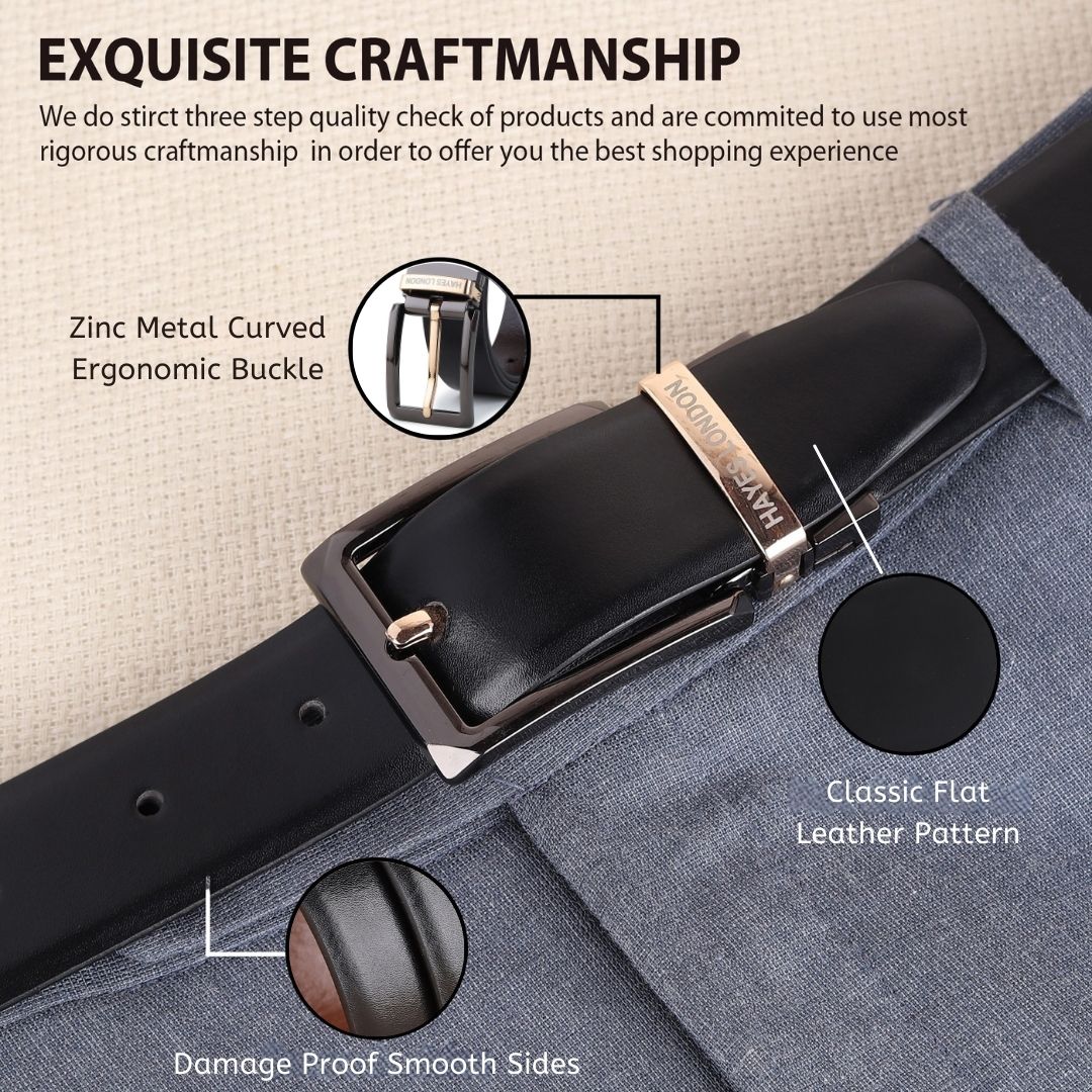 Italian Leather Reversible Black & Brown Belt For Men with Black & Gold Buckle (Leather Texture: Plain) - Image 3