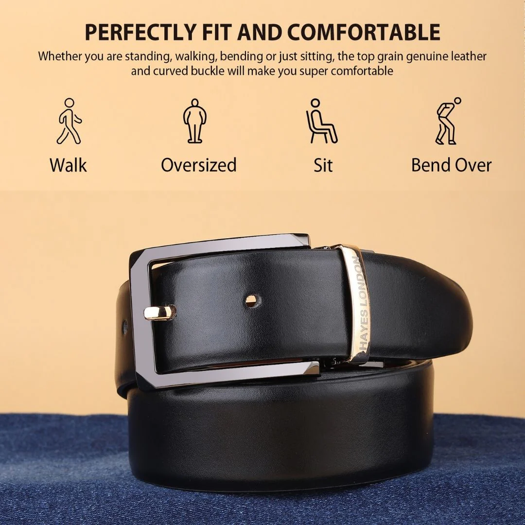 Italian Leather Reversible Black & Brown Belt For Men with Black & Gold Buckle (Leather Texture: Plain) - Image 4