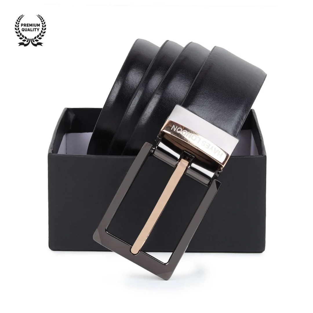 Italian Leather Reversible Black & Brown Belt For Men with Black & Gold Buckle (Leather Texture: Plain) - Image 8