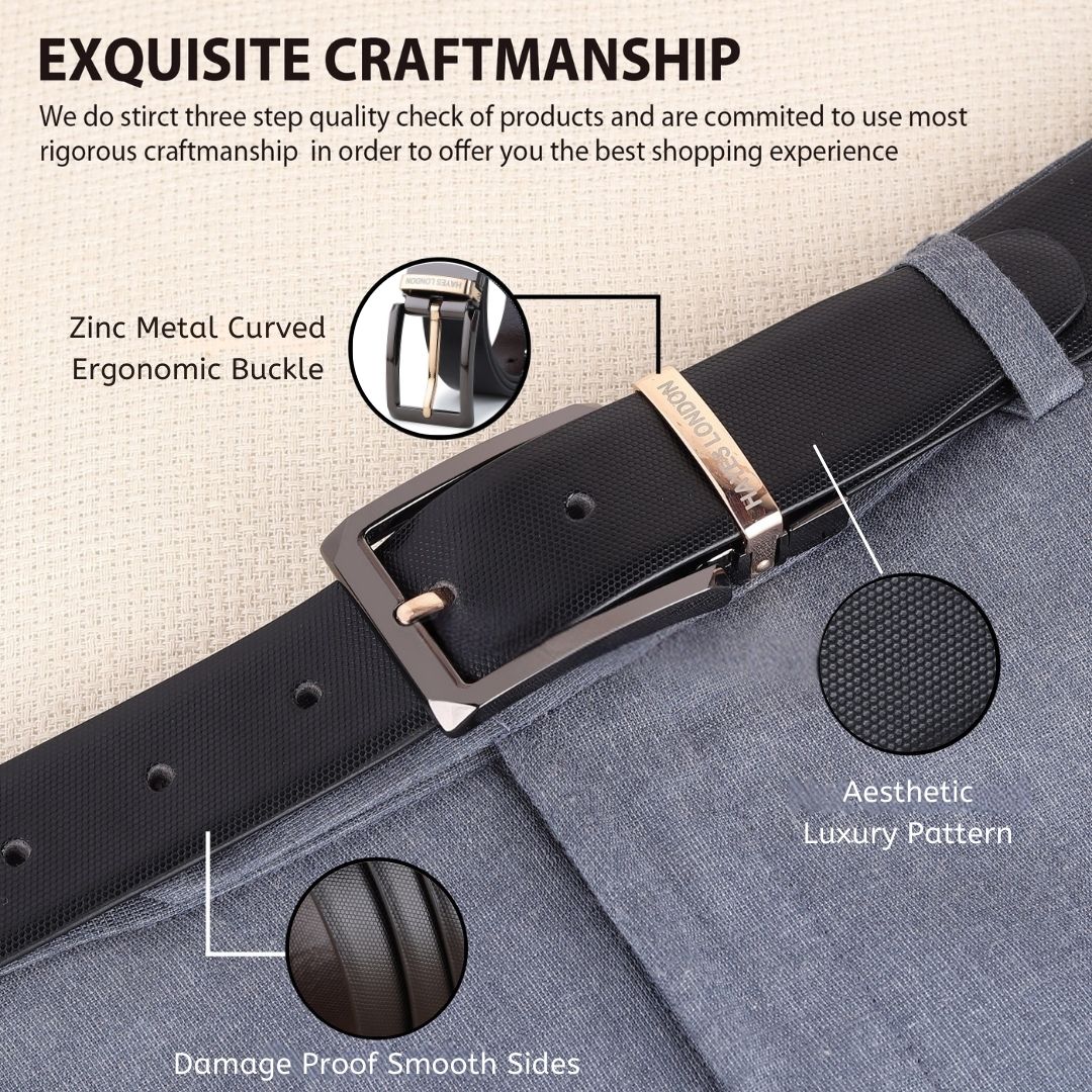 Italian Leather Reversible Black & Brown Belt For Men with Black & Gold Buckle (Leather Texture: Braided) - Image 3
