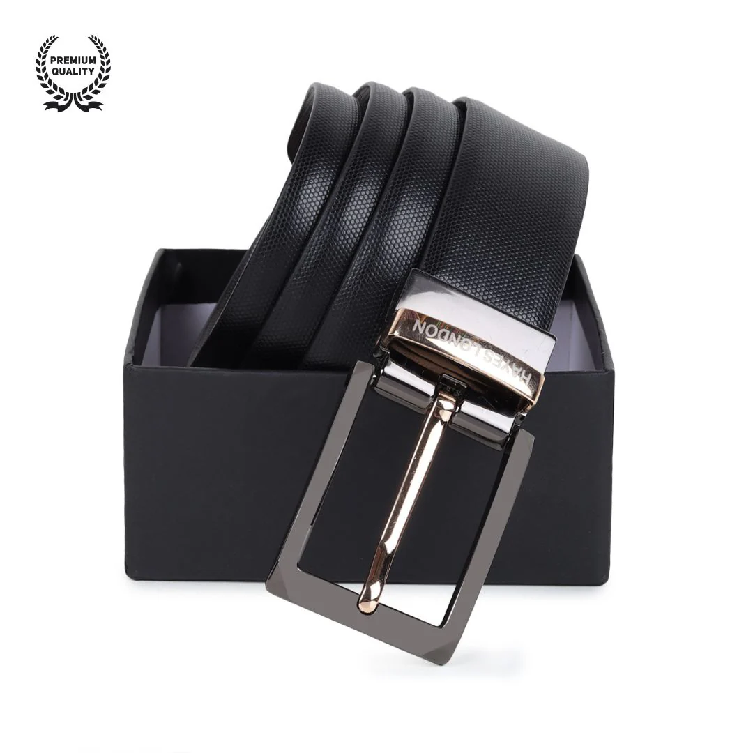 Italian Leather Reversible Black & Brown Belt For Men with Black & Gold Buckle (Leather Texture: Braided) - Image 8