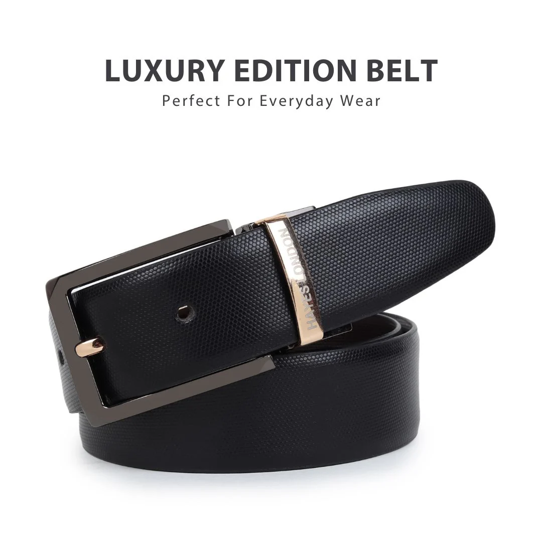 Italian Leather Reversible Black & Brown Belt For Men with Black & Gold Buckle (Leather Texture: Braided) - Image 9