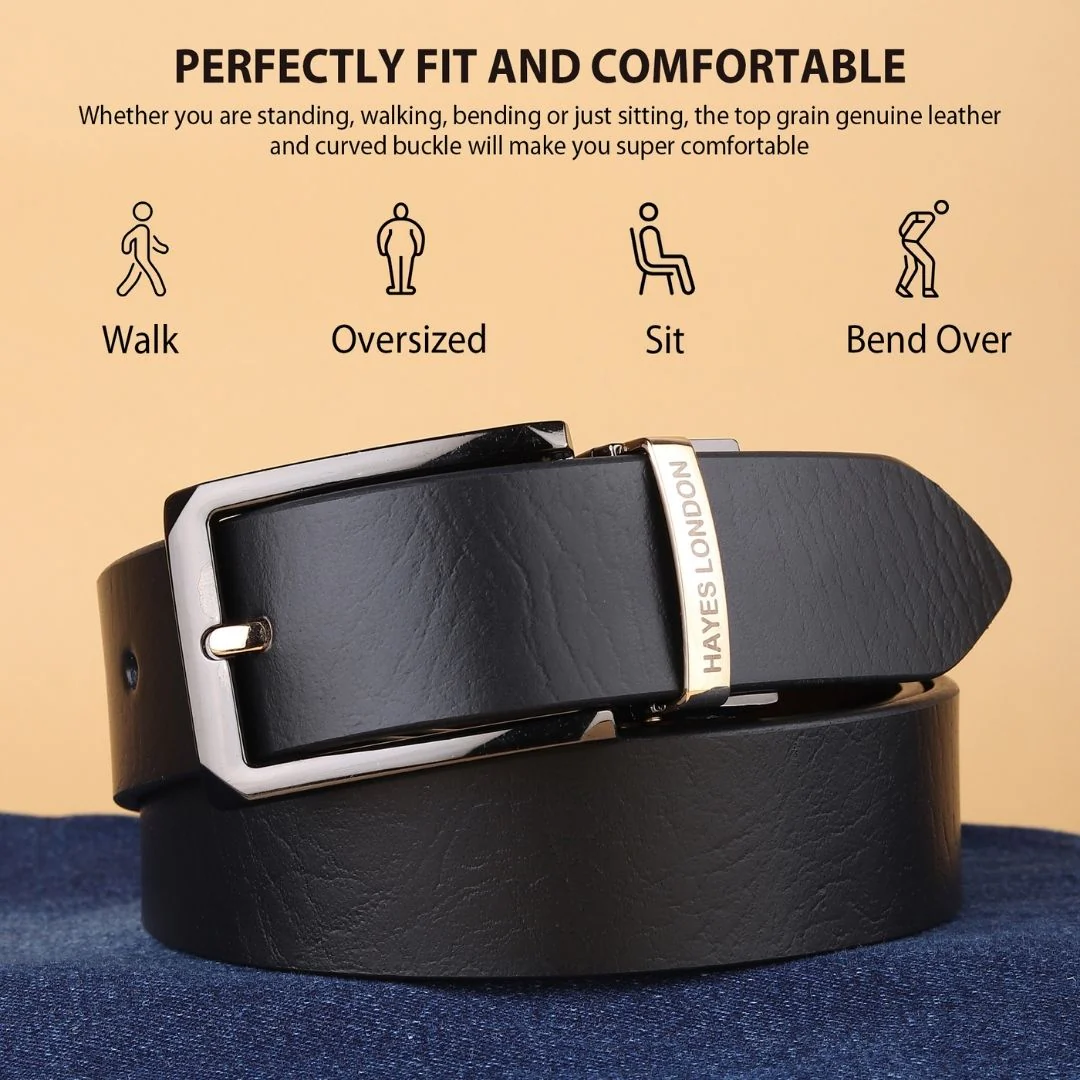 Reversible Black & Brown Genuine Leather Belt For Men with Black & Gold Buckle (Leather Texture: Wild) - Image 4