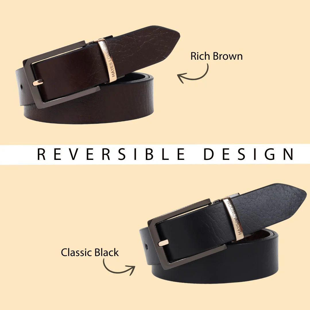 Reversible Black & Brown Genuine Leather Belt For Men with Black & Gold Buckle (Leather Texture: Wild) - Image 6