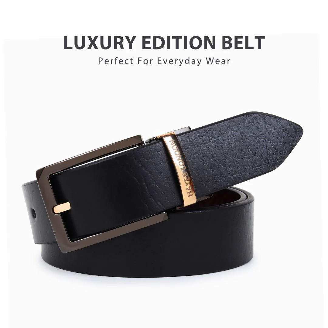 Reversible Black & Brown Genuine Leather Belt For Men with Black & Gold Buckle (Leather Texture: Wild) - Image 8