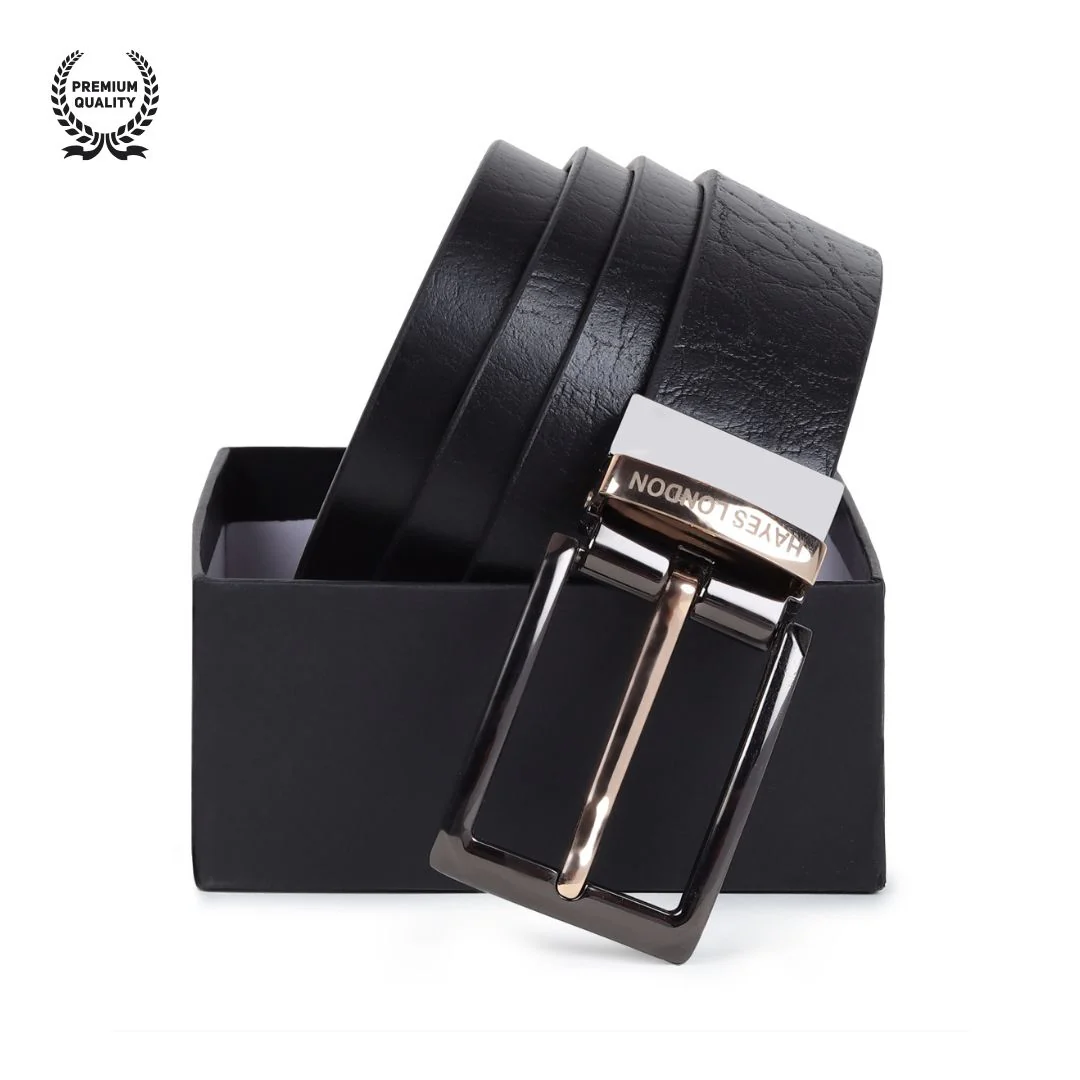 Reversible Black & Brown Genuine Leather Belt For Men with Black & Gold Buckle (Leather Texture: Wild) - Image 9