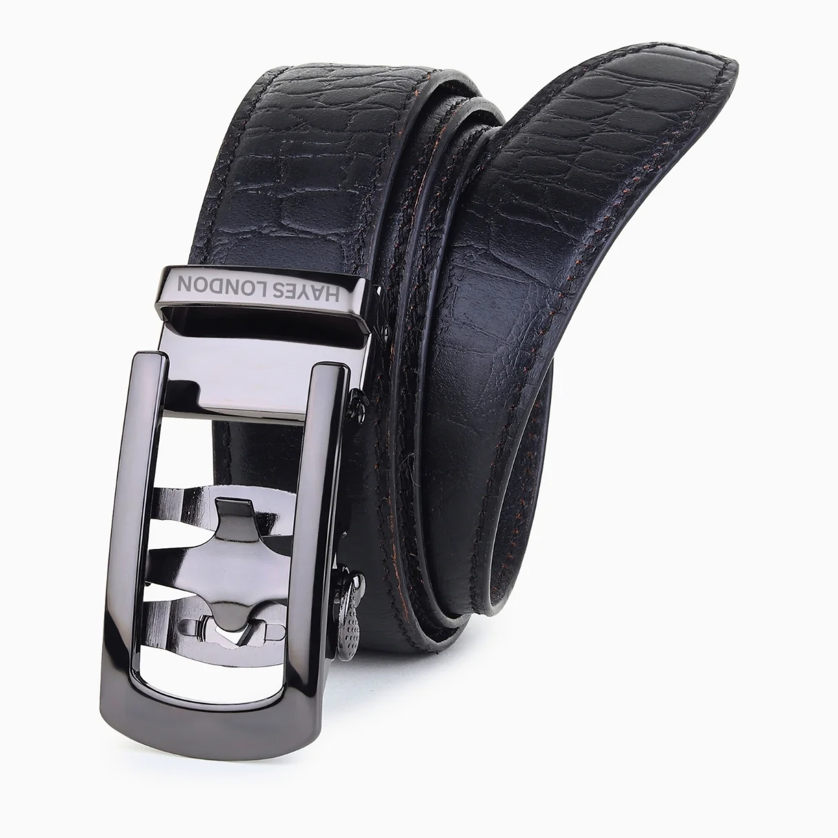 Atlas Auto-Lock No-Hole Genuine Leather Belt for Men – Micro-adjustable Smart Belt for Formal & Casual Wear (Croco Black) - Image 10