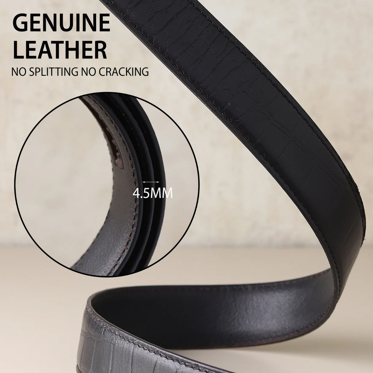 Atlas Auto-Lock No-Hole Genuine Leather Belt for Men – Micro-adjustable Smart Belt for Formal & Casual Wear (Croco Black) - Image 4