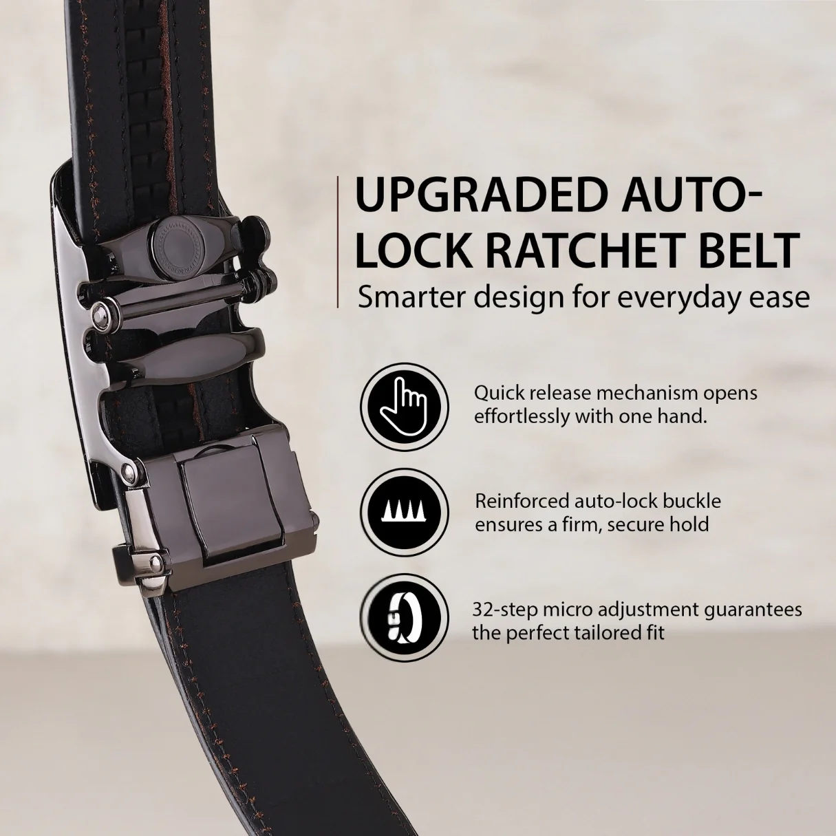 Atlas Auto-Lock No-Hole Genuine Leather Belt for Men – Micro-adjustable Smart Belt for Formal & Casual Wear (Croco Black) - Image 5