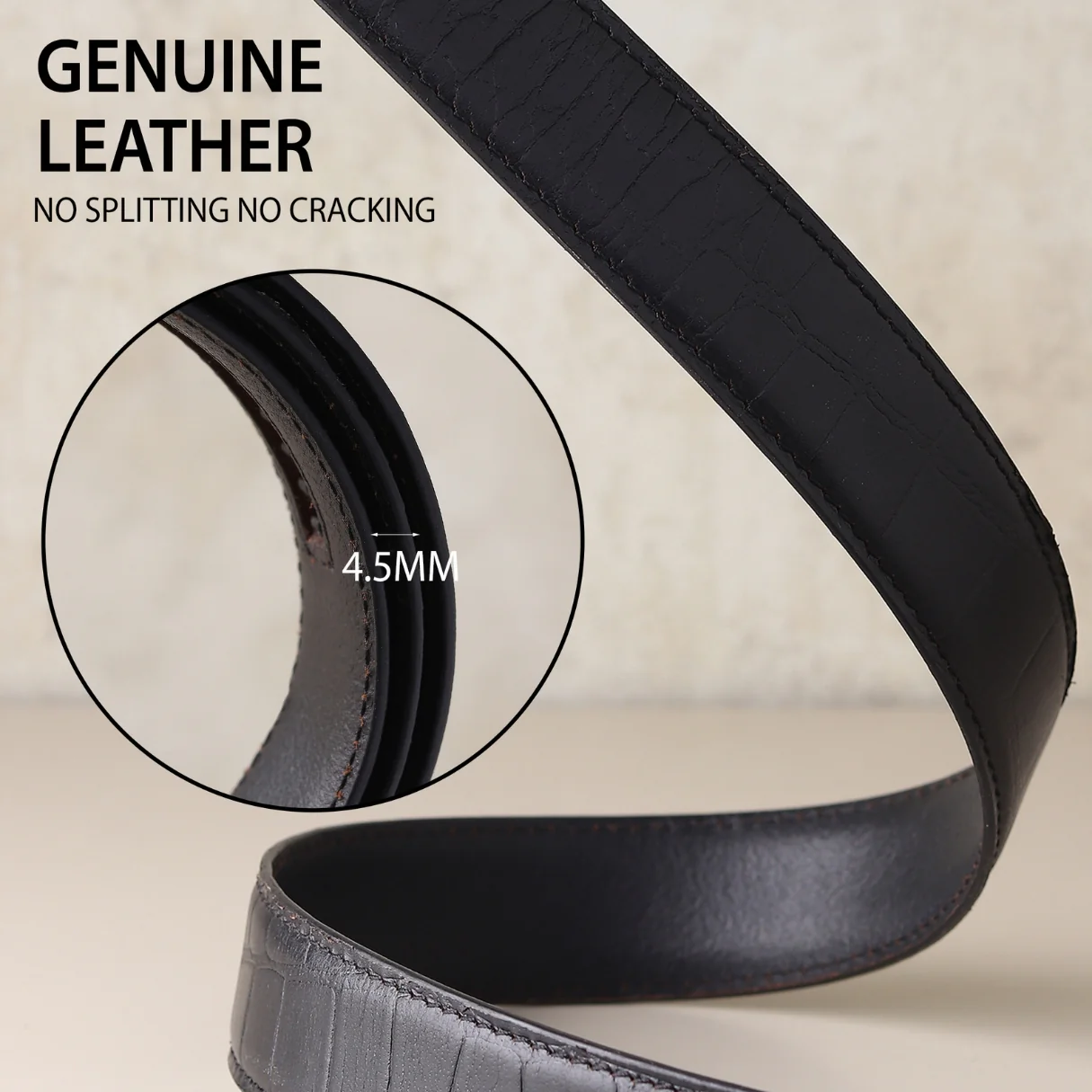 Atlas Auto-Lock No-Hole Genuine Leather Belt for Men – Micro-adjustable Smart Belt for Formal & Casual Wear (Croco Black) - Image 6