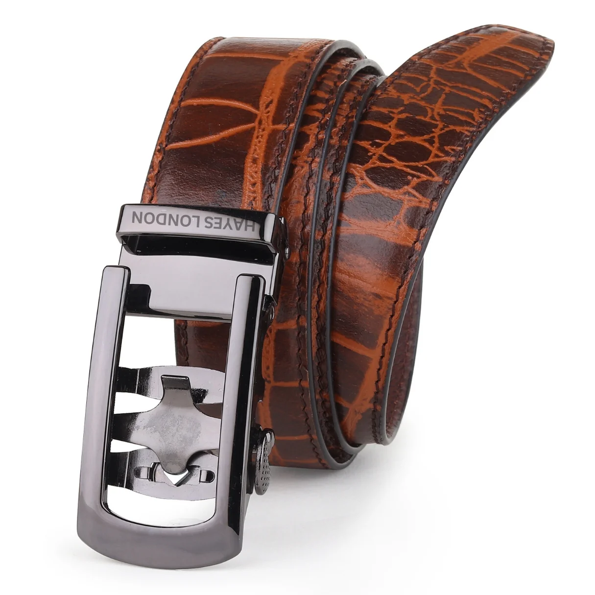 Atlas Auto-Lock No-Hole Genuine Leather Belt for Men – Micro-adjustable Smart Belt for Formal & Casual Wear (Croco Brown) - Image 12