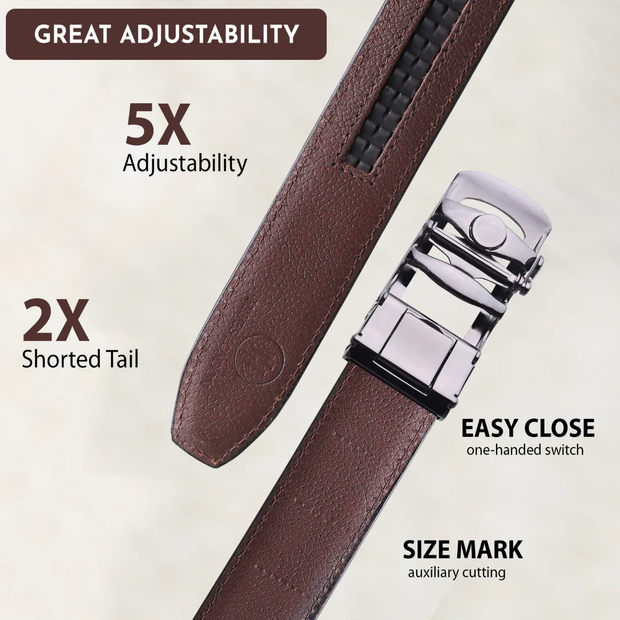 Atlas Auto-Lock No-Hole Genuine Leather Belt for Men – Micro-adjustable Smart Belt for Formal & Casual Wear (Croco Brown) - Image 6