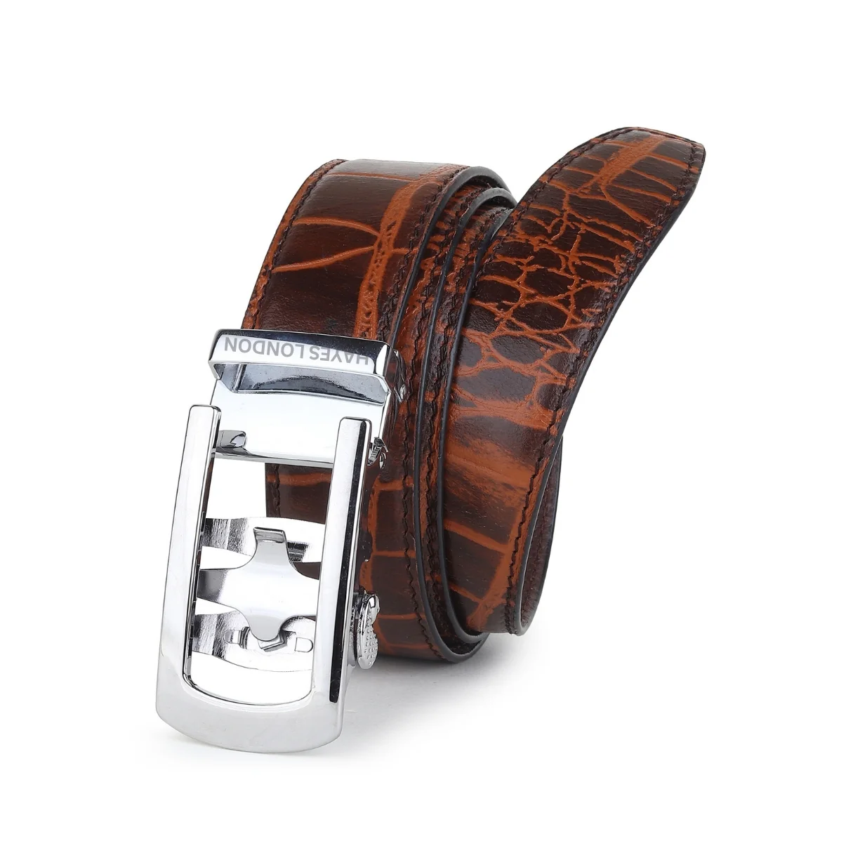 Atlas Auto-Lock No-Hole Genuine Leather Belt for Men – Micro-adjustable Smart Belt for Formal & Casual Wear (Croco Brown) - Image 12