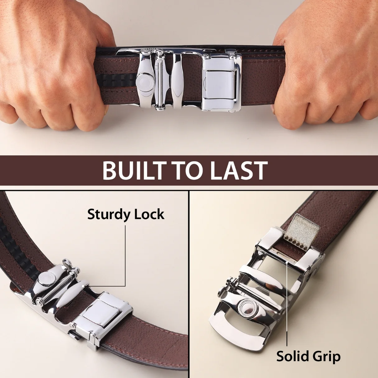 Atlas Auto-Lock No-Hole Genuine Leather Belt for Men – Micro-adjustable Smart Belt for Formal & Casual Wear (Croco Brown) - Image 6