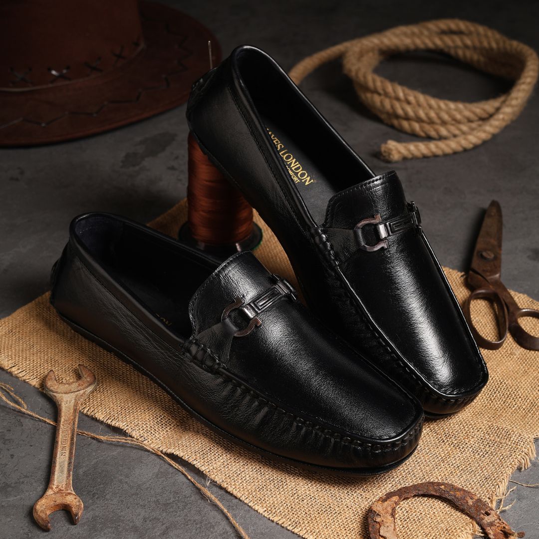 Belfort Driving Loafers – Black Plain Genuine Leather Men’s Shoes - Image 13