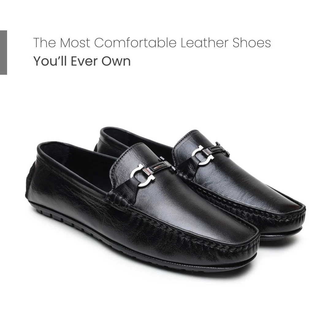 Belfort Driving Loafers – Black Plain Genuine Leather Men’s Shoes - Image 4