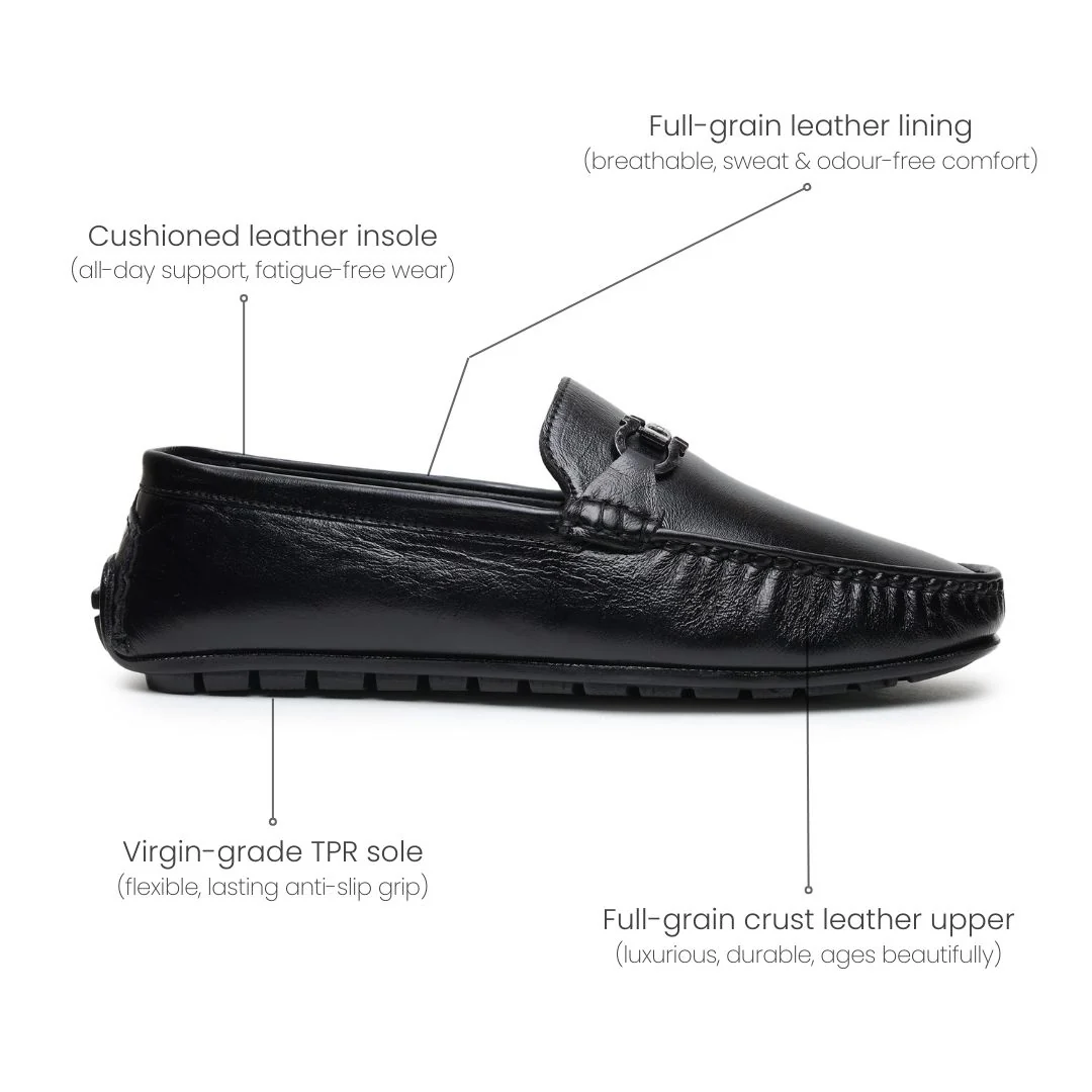 Belfort Driving Loafers – Black Plain Genuine Leather Men’s Shoes - Image 5