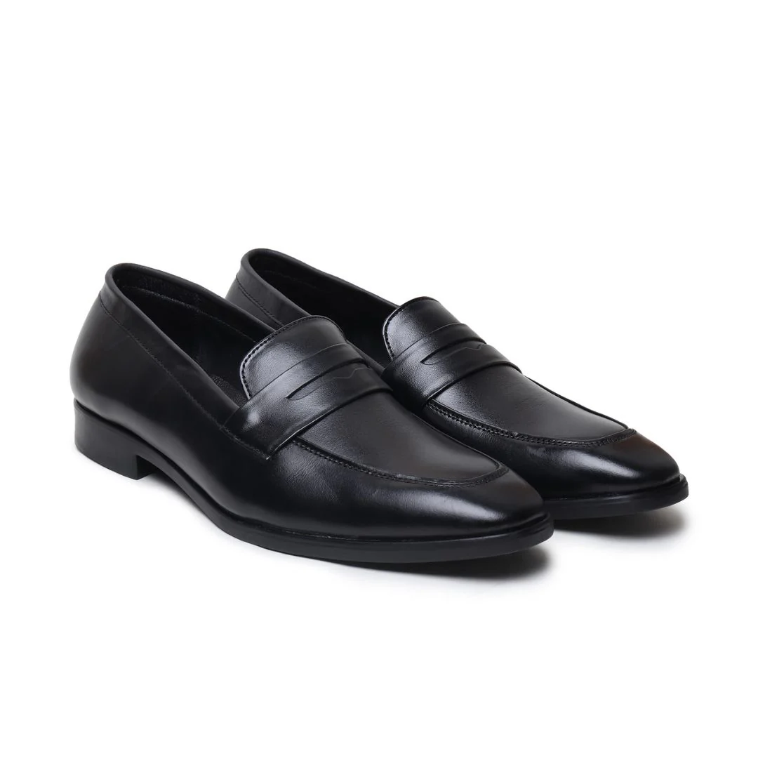 Belmonte Black Formal Penny Loafers for Men – Genuine Leather Slip-On Shoes for Office & Party Wear