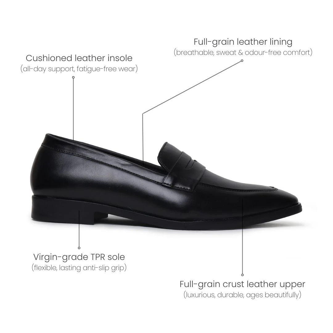 Belmonte Black Formal Penny Loafers for Men – Genuine Leather Slip-On Shoes for Office & Party Wear - Image 5