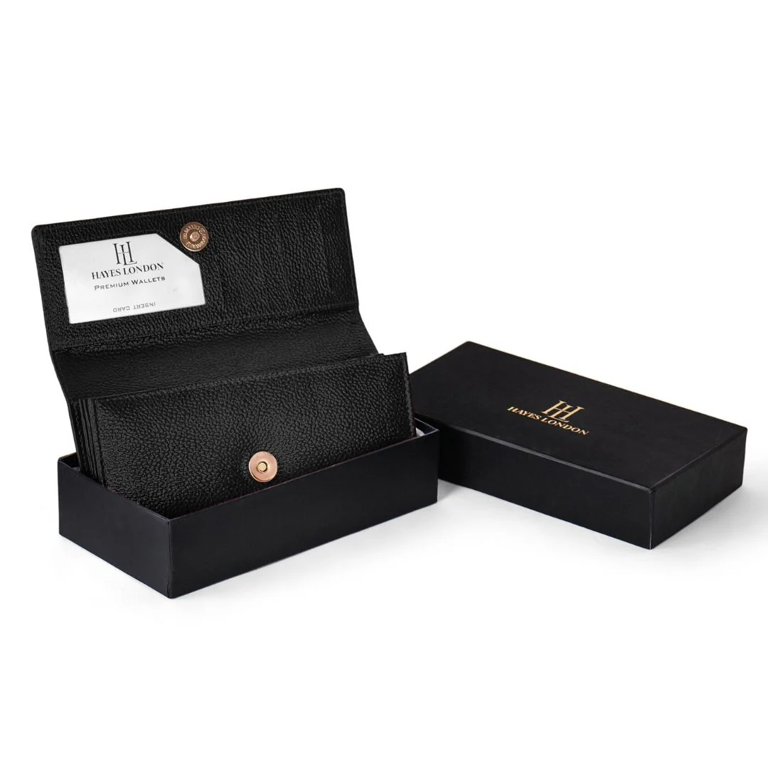 Black Genuine Leather Bi-Fold Clutch For Women (Leather Texture: Classic & Color: Black) - Image 10