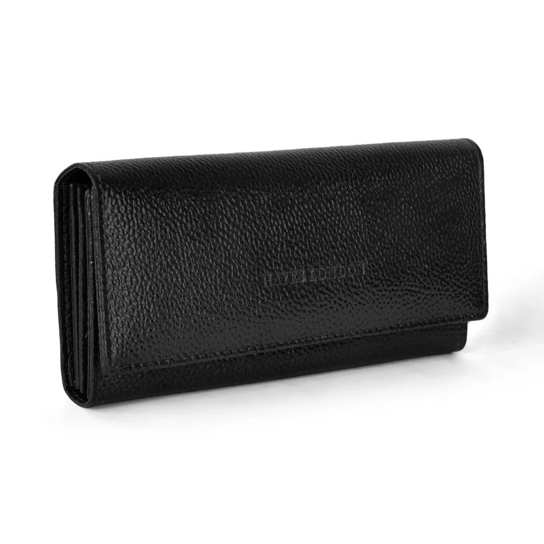 Black Genuine Leather Bi-Fold Clutch For Women (Leather Texture: Classic & Color: Black) - Image 3
