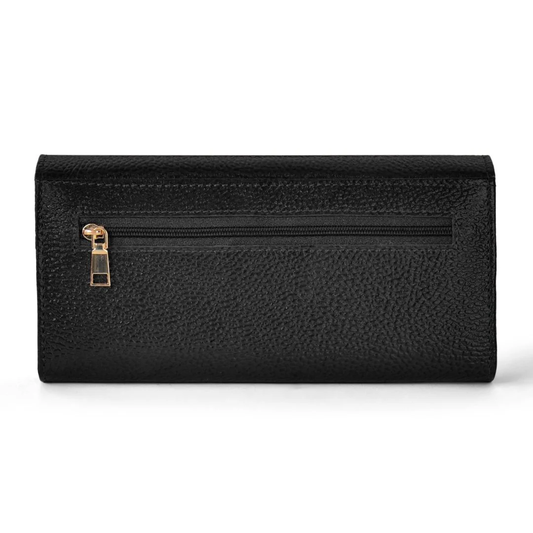 Black Genuine Leather Bi-Fold Clutch For Women (Leather Texture: Classic & Color: Black) - Image 5