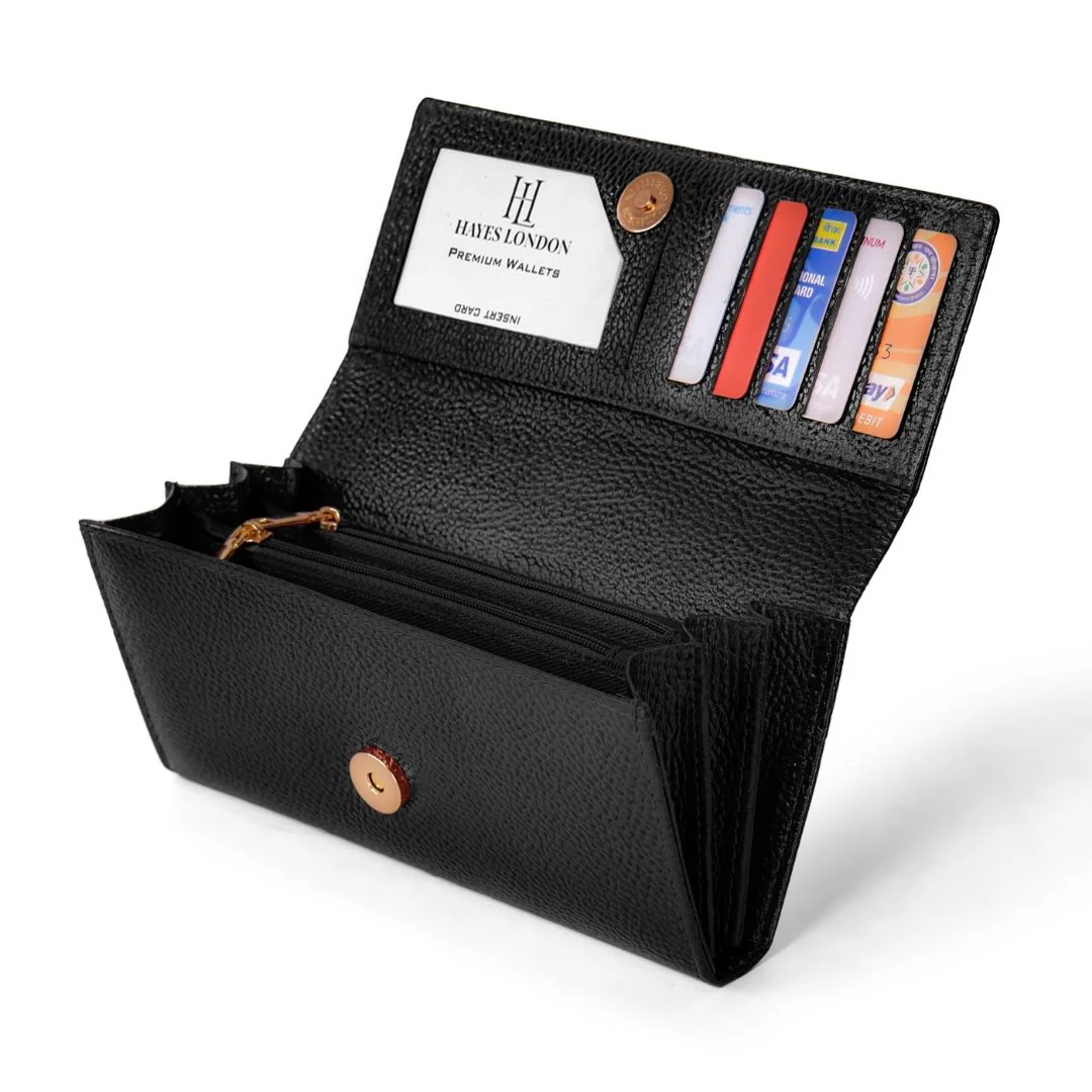 Black Genuine Leather Bi-Fold Clutch For Women (Leather Texture: Classic & Color: Black) - Image 6