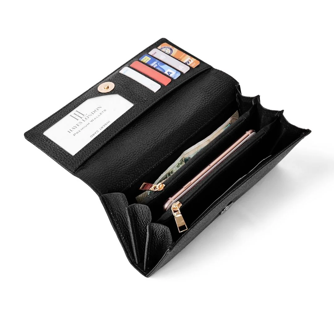 Black Genuine Leather Bi-Fold Clutch For Women (Leather Texture: Classic & Color: Black) - Image 7