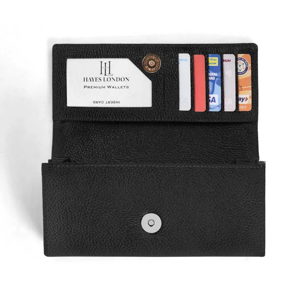 Black Genuine Leather Bi-Fold Clutch For Women (Leather Texture: Classic & Color: Black) - Image 8