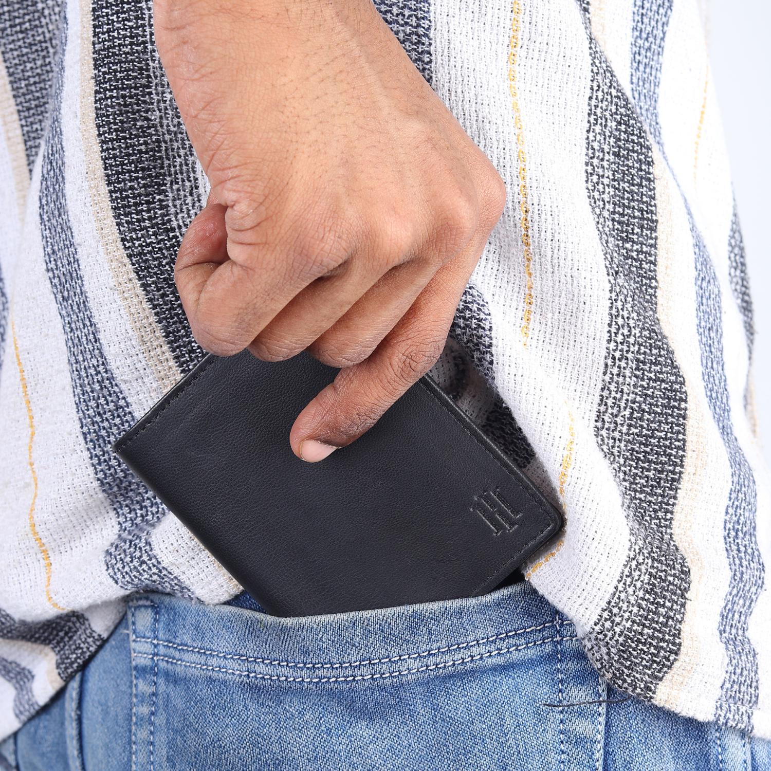 Black Genuine Leather Card Holder/Wallet For Men - RFID Blocking, Slim Formal/Casual Card Holder/Wallet With 11 Compartments - Image 10
