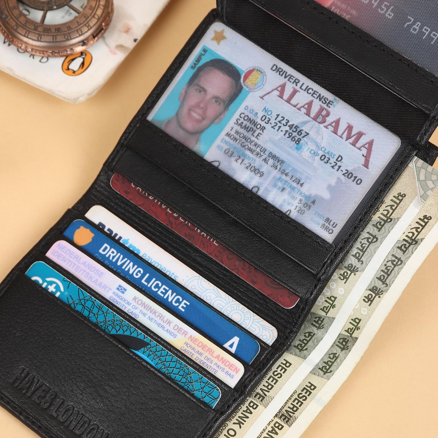 Black Genuine Leather Card Holder/Wallet For Men - RFID Blocking, Slim Formal/Casual Card Holder/Wallet With 11 Compartments - Image 8