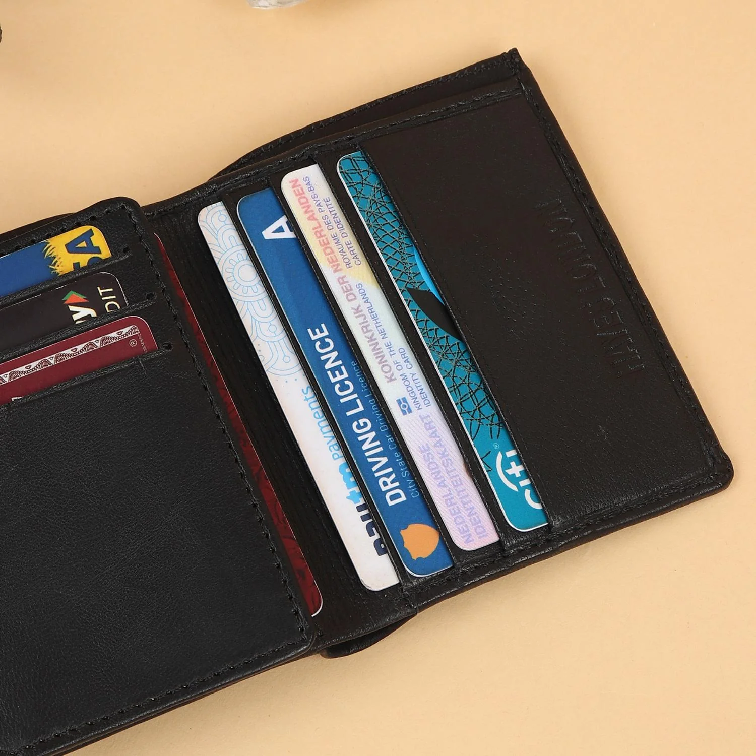 Black Genuine Leather Card Holder/Wallet For Men - RFID Blocking, Slim Formal/Casual Card Holder/Wallet With 11 Compartments - Image 9