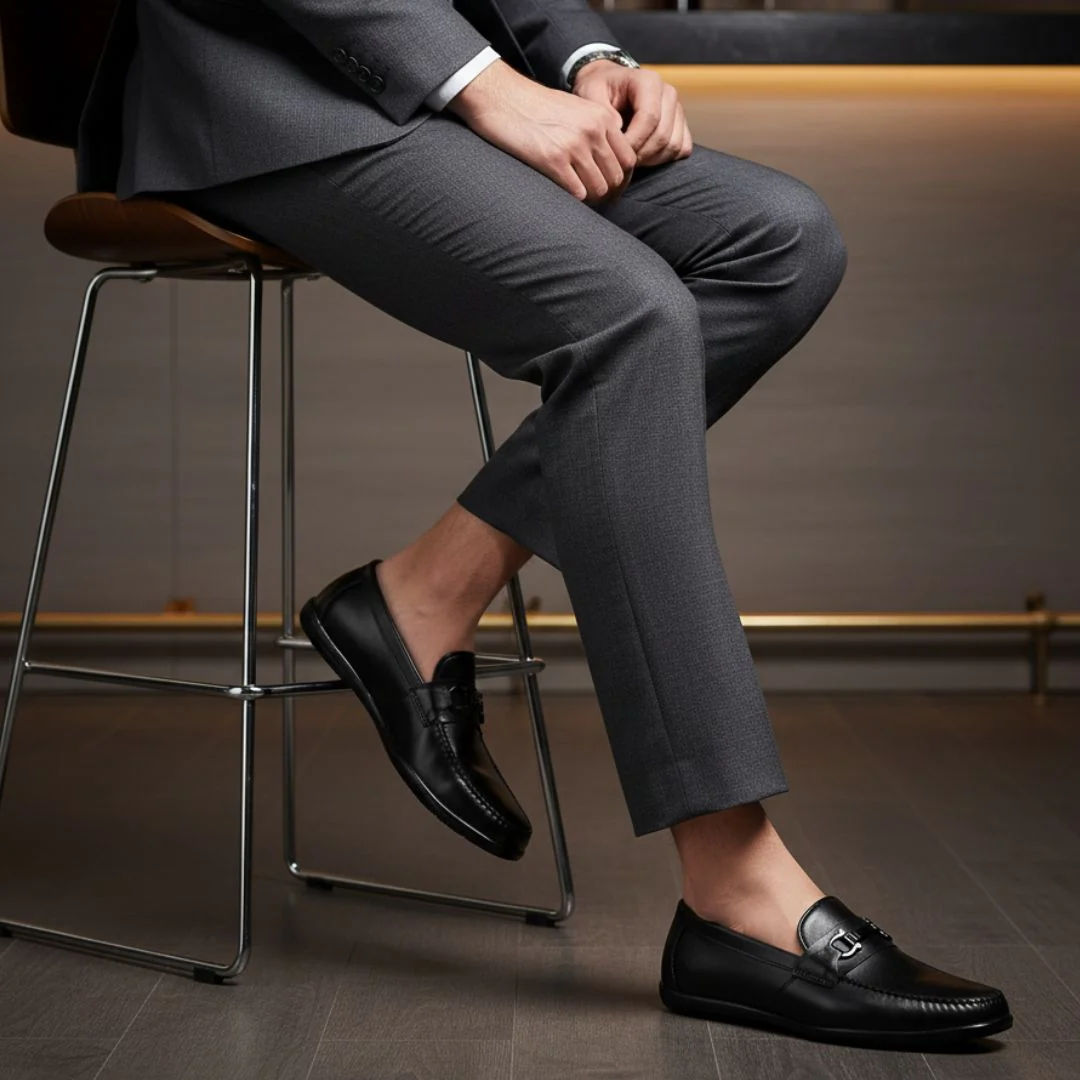 Blaze Horsebit Loafers – Black Plain Genuine Leather Men’s Shoes - Image 3