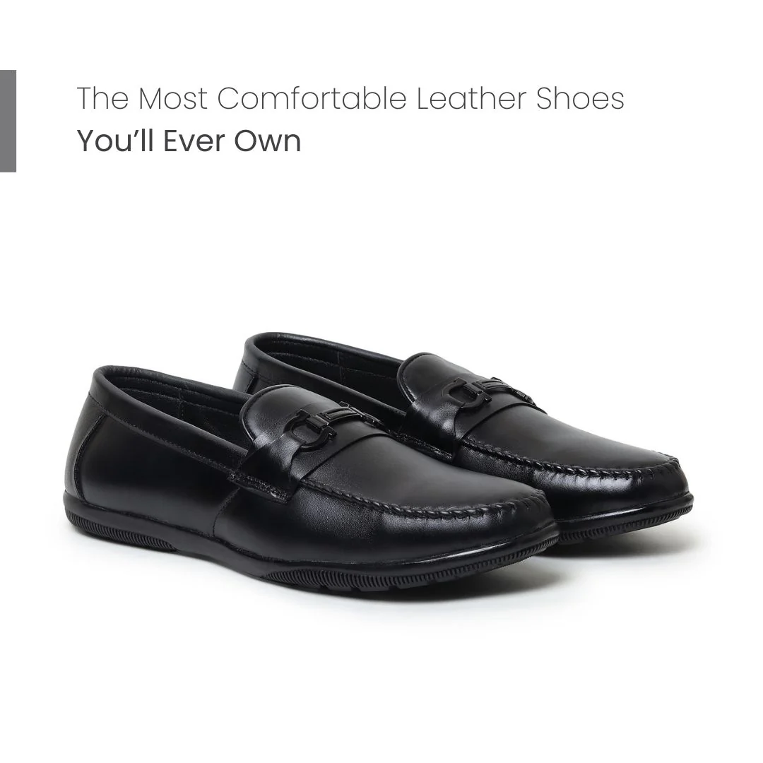 Blaze Horsebit Loafers – Black Plain Genuine Leather Men’s Shoes - Image 4