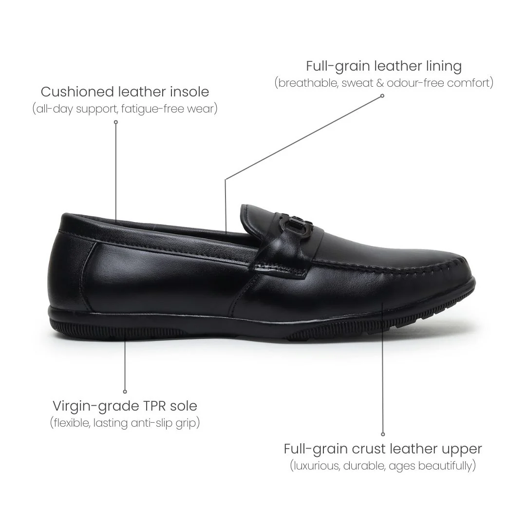 Blaze Horsebit Loafers – Black Plain Genuine Leather Men’s Shoes - Image 5