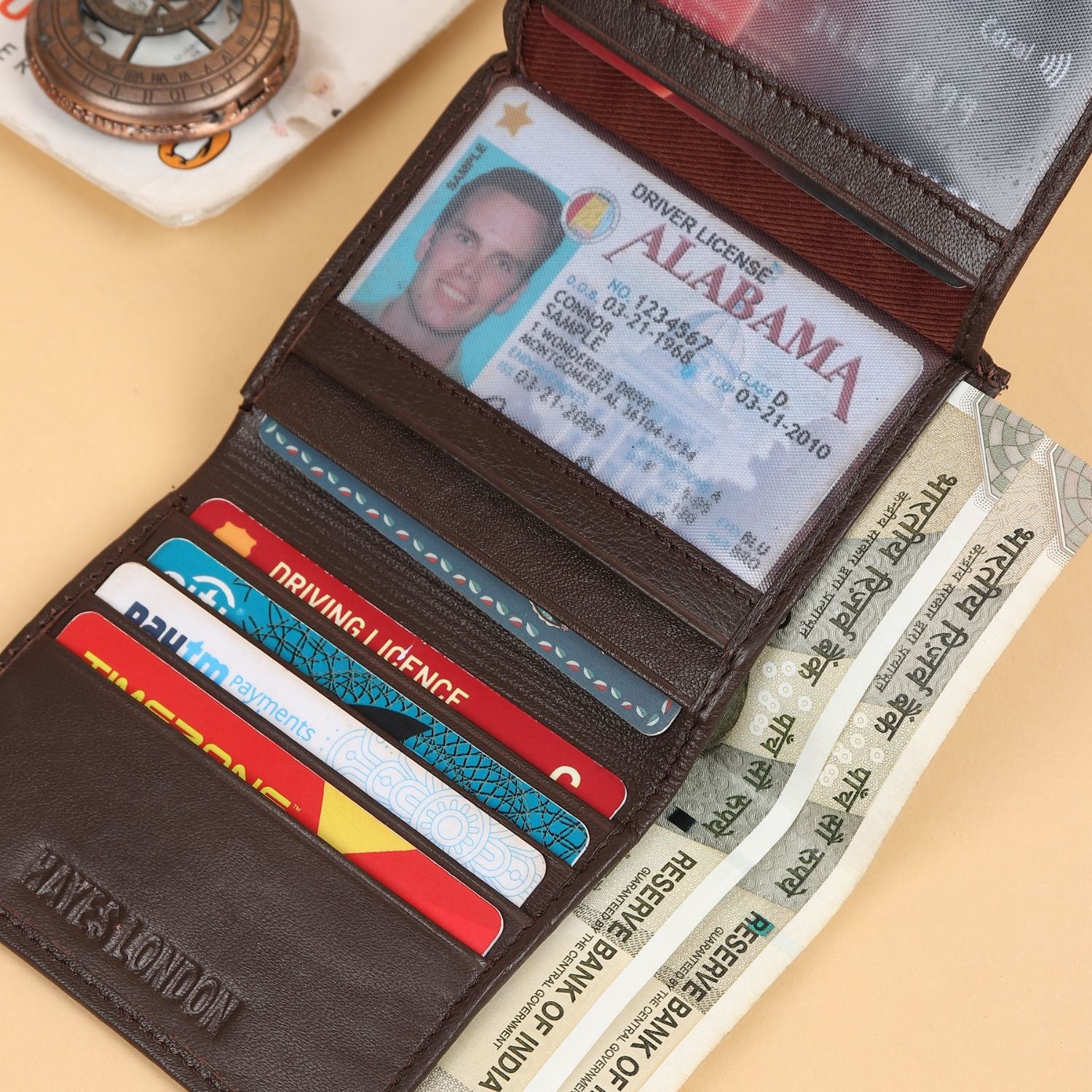 Brown Genuine Leather Card Holder/Wallet For Men - RFID Blocking, Slim Formal/Casual Card Holder/Wallet With 11 Compartments - Image 9