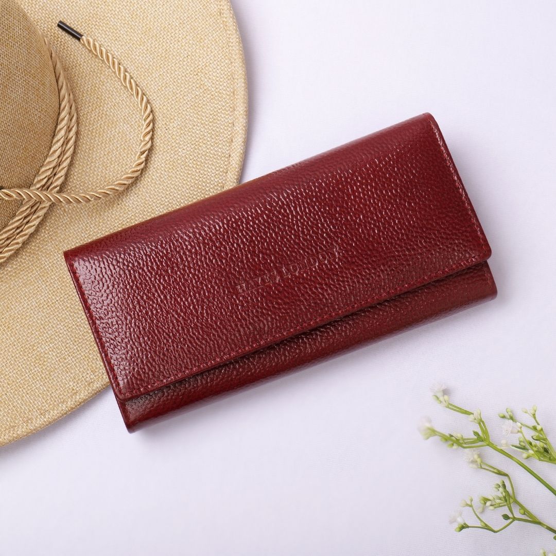 Cherry Genuine Leather Bi-Fold Clutch For Women (Leather Texture: Classic & Color: Cherry) - Image 11