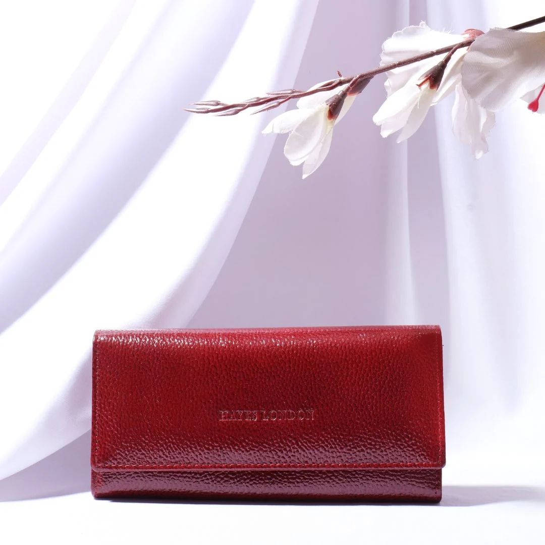Cherry Genuine Leather Bi-Fold Clutch For Women (Leather Texture: Classic & Color: Cherry) - Image 12