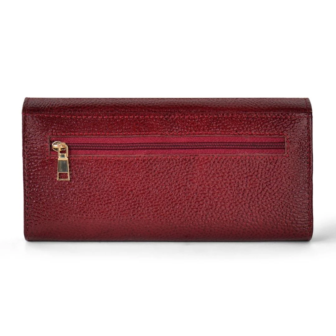 Cherry Genuine Leather Bi-Fold Clutch For Women (Leather Texture: Classic & Color: Cherry) - Image 5