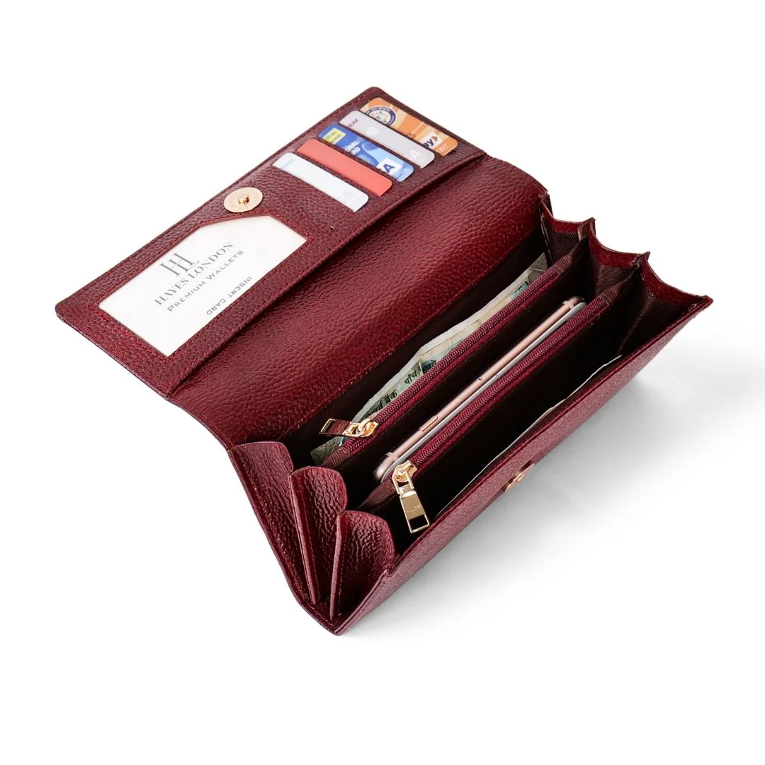 Cherry Genuine Leather Bi-Fold Clutch For Women (Leather Texture: Classic & Color: Cherry) - Image 7