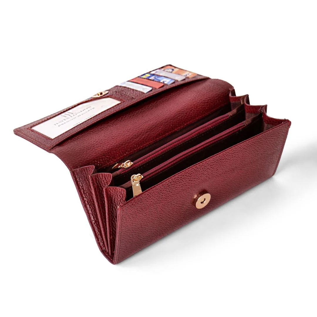 Cherry Genuine Leather Bi-Fold Clutch For Women (Leather Texture: Classic & Color: Cherry) - Image 8