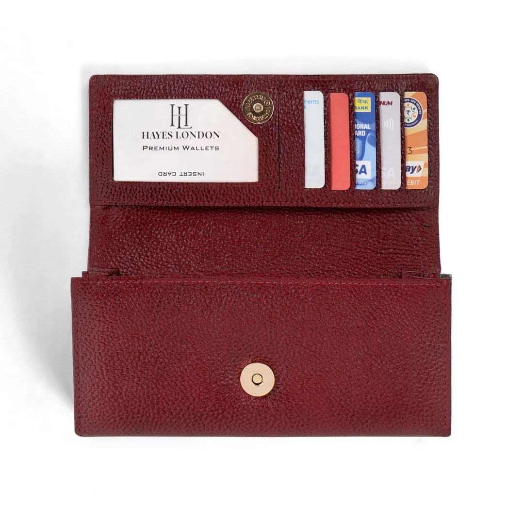 Cherry Genuine Leather Bi-Fold Clutch For Women (Leather Texture: Classic & Color: Cherry) - Image 9