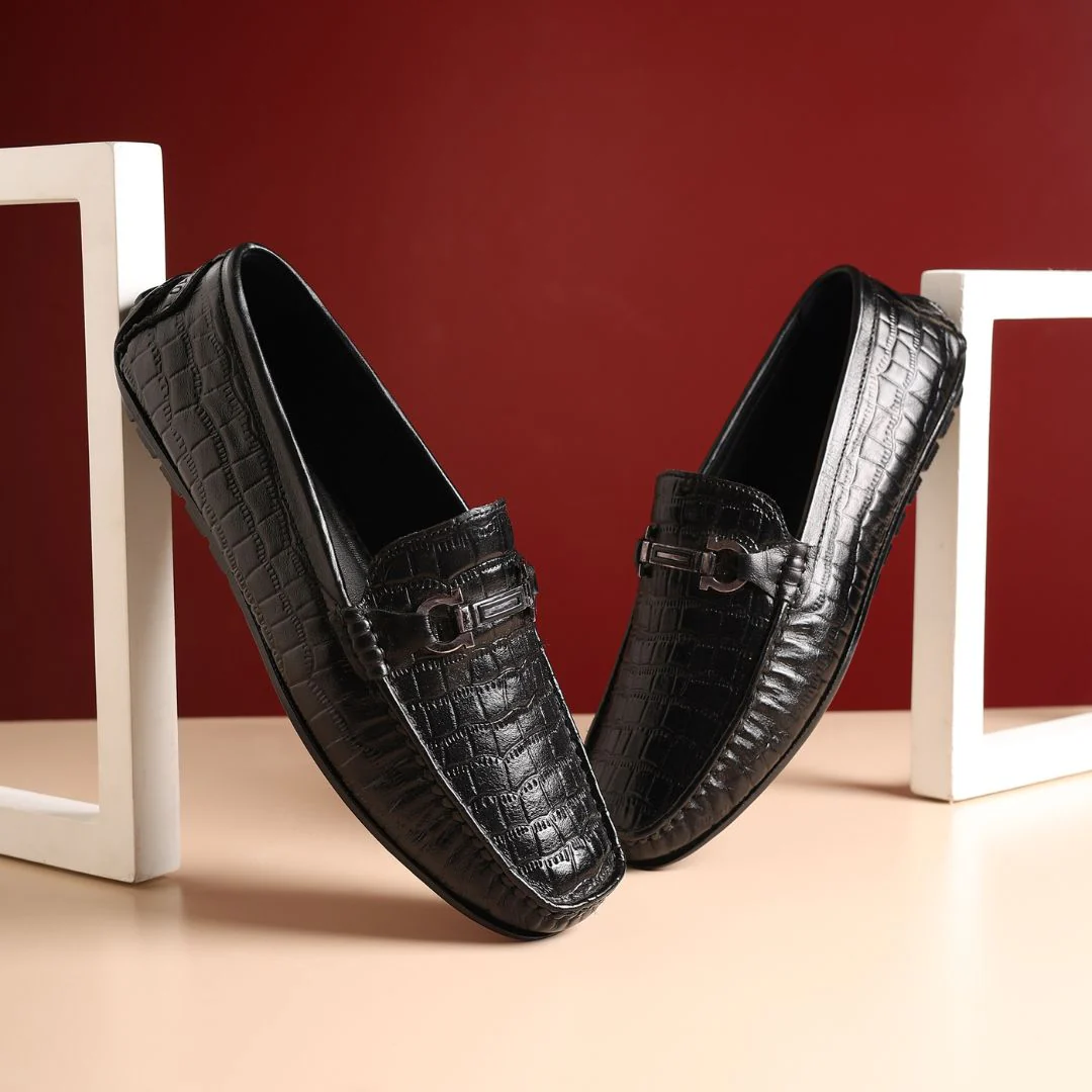 Cruze Driving Loafers – Black Croco Genuine Leather Men’s Shoes - Image 10