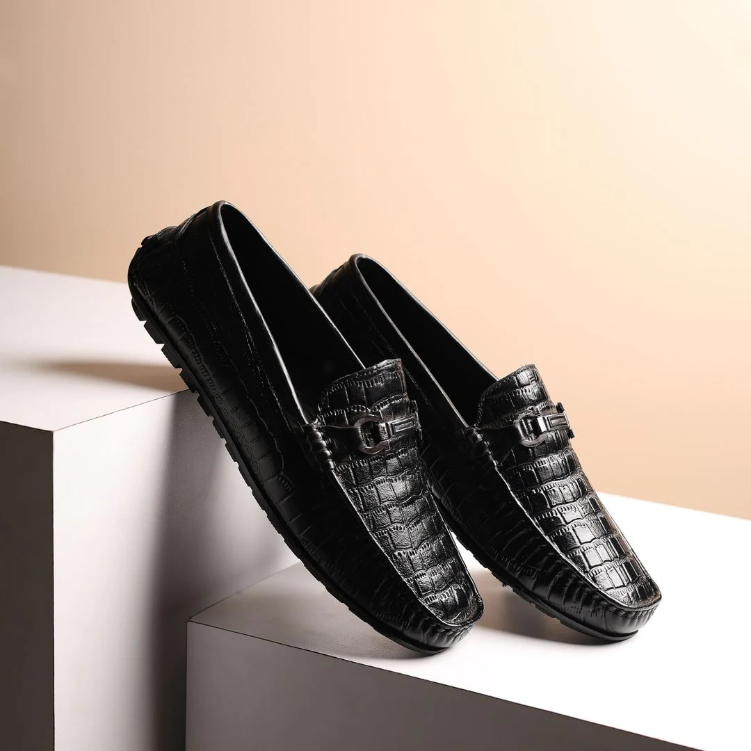 Cruze Driving Loafers – Black Croco Genuine Leather Men’s Shoes - Image 11