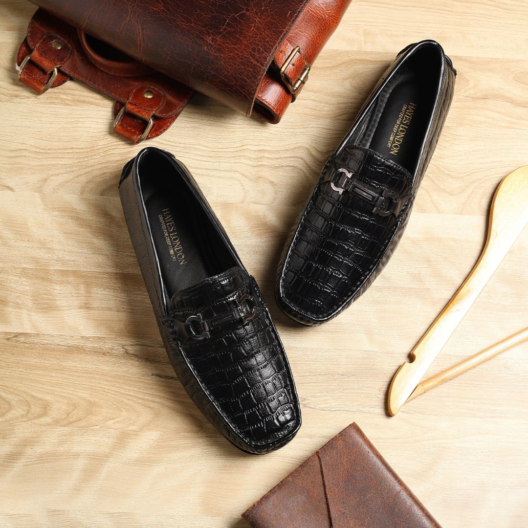 Cruze Driving Loafers – Black Croco Genuine Leather Men’s Shoes - Image 12