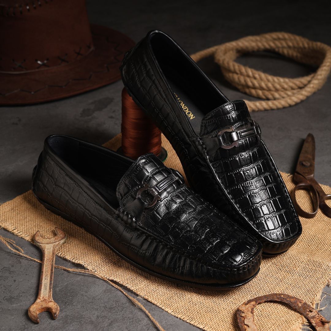 Cruze Driving Loafers – Black Croco Genuine Leather Men’s Shoes - Image 13